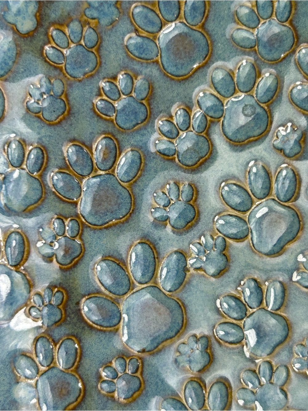 Trinket Tray Ceramic Paw Print Handmade Plate Blue Green Signed 7x3 - Picture 2 of 7